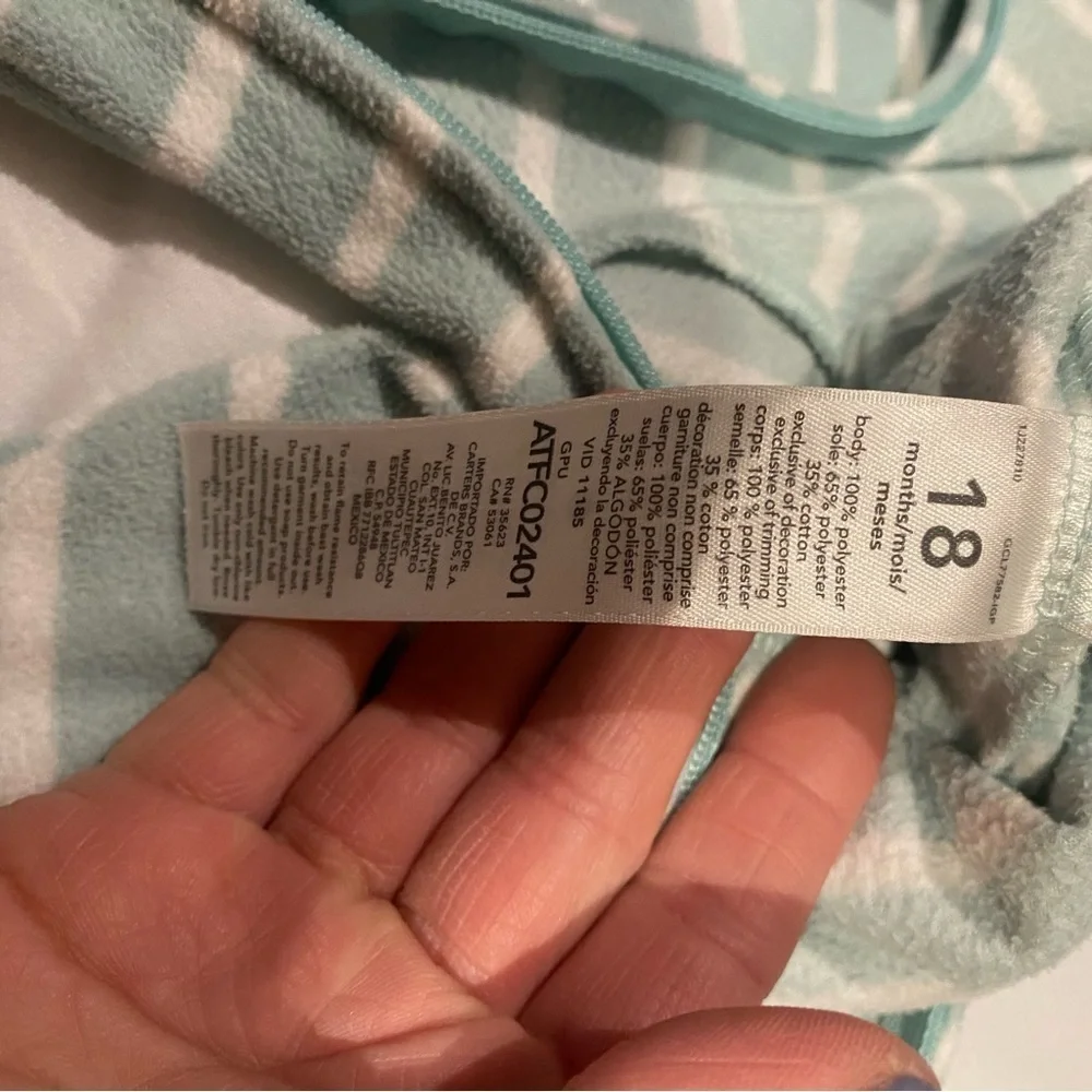 Carter's fleece zip footie 18M